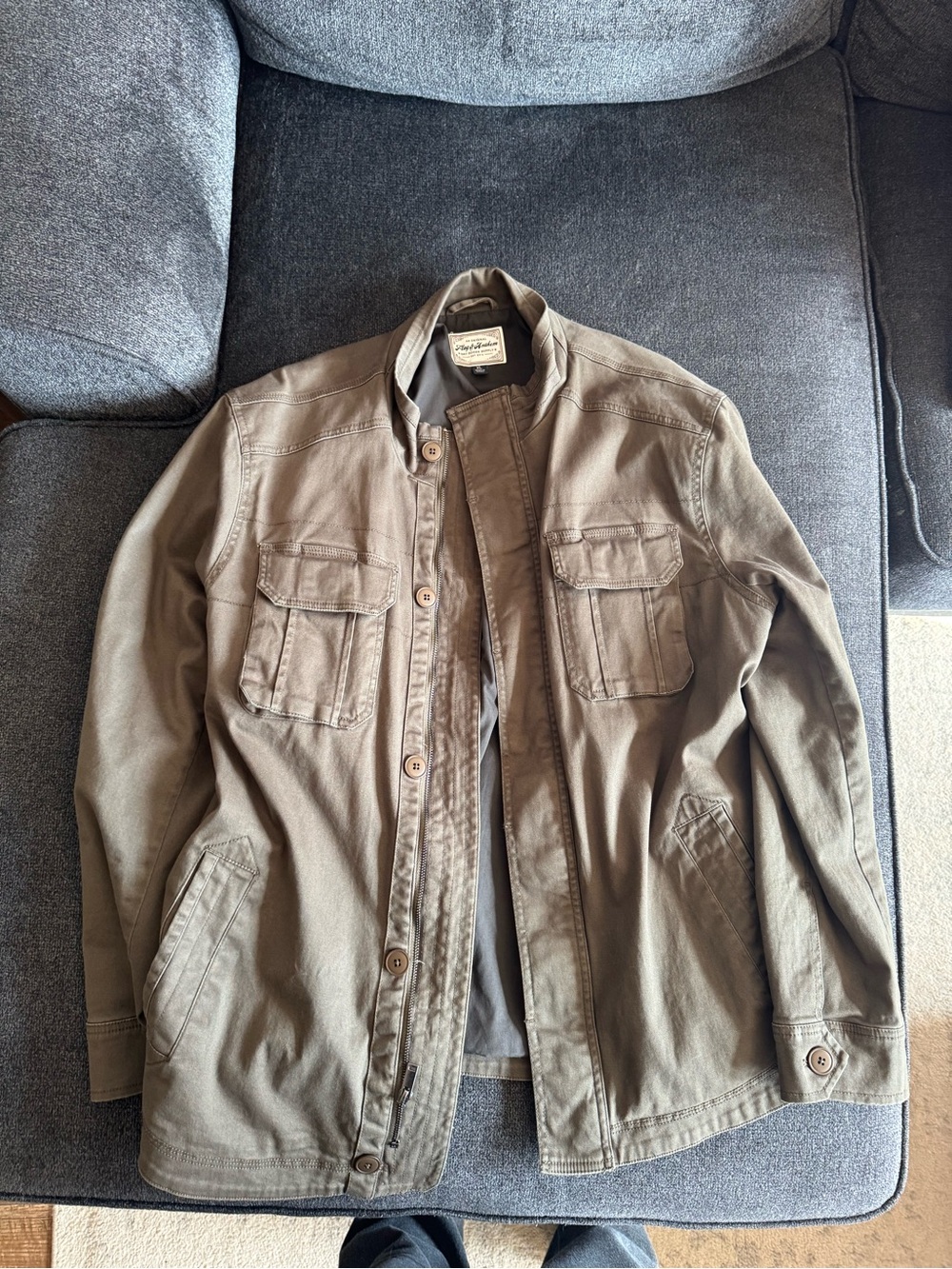 Men's Olive Utility Field Jacket with Stand Collar